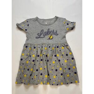 NBA Los Angeles Lakers Toddler 4T Gray Purple Yellow Excellent Polka Dot Dress